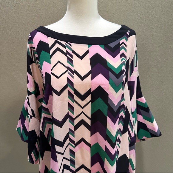 Missoni Multicolor Silk Garment EUC 100% Silk Short Sleeve Blouse L XL Chevron - Picture 7 of 12